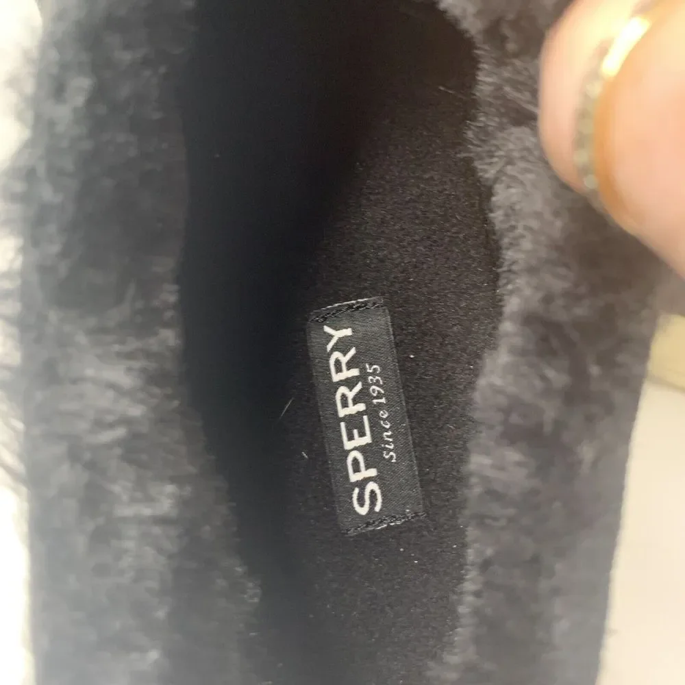 Sperry Mens Size 11.5 Moc  Sider Black Suede Microfleece Lined Slip On Shoes New